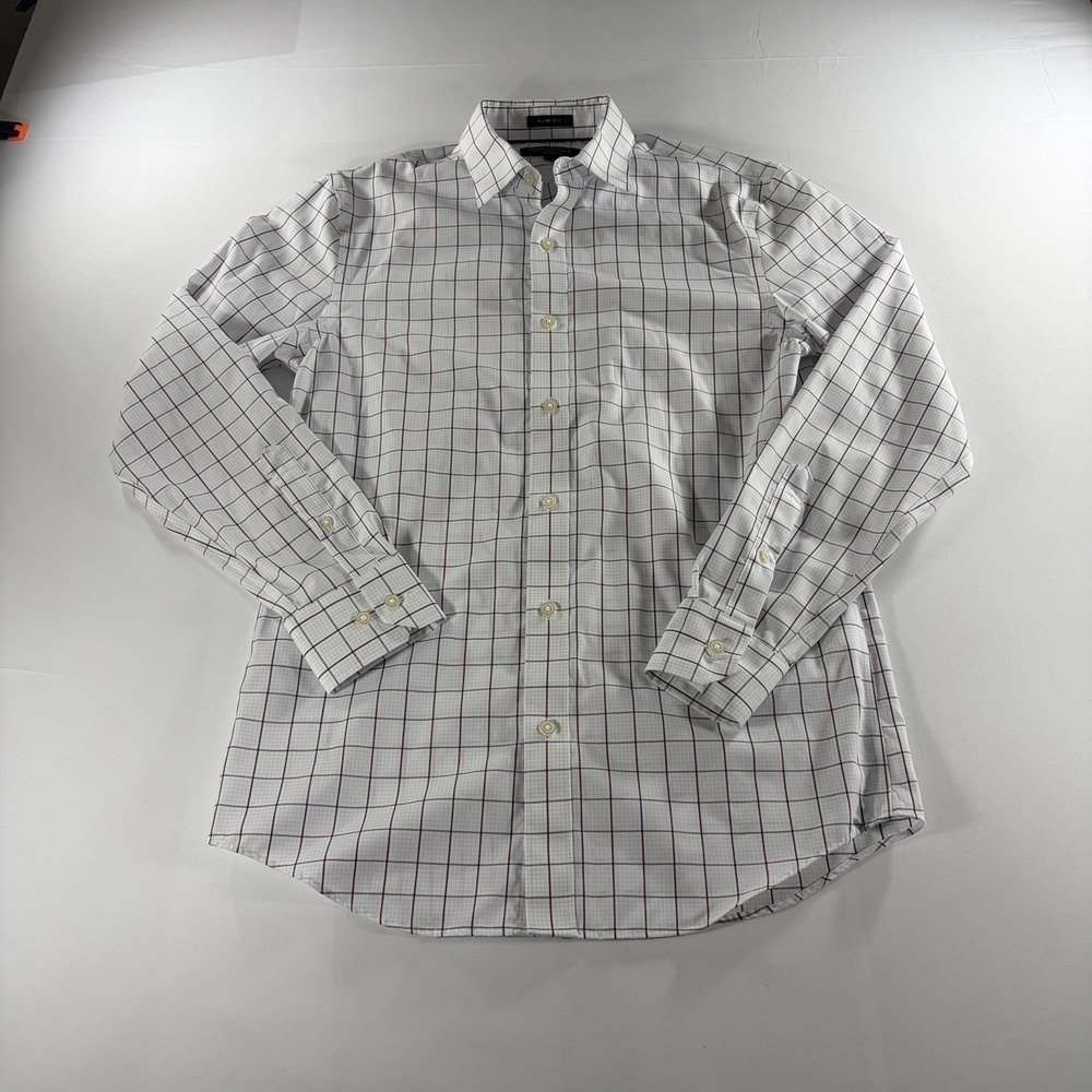 Banana Republic Men's Small Slim Fit Non-Iron Plaid Long Sleeve Dress Shirt